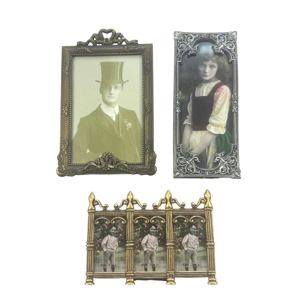 Ornate Metal Photo Frames Set of 3 Ornate Brass Silver Victorian Gothic Vintage